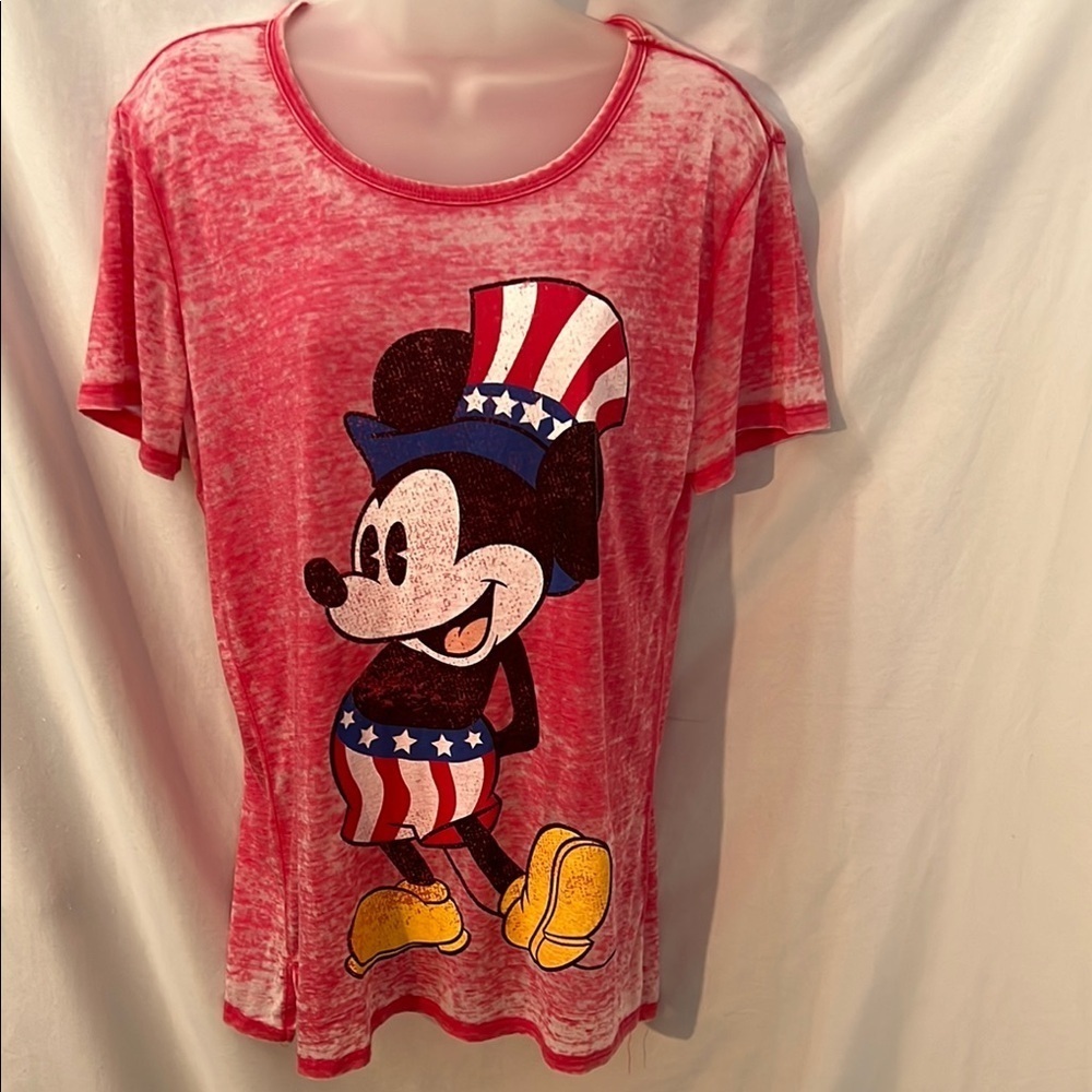 Disney Womens Heathered Red Mickey Mouse Patriotic T-Shirt Size Large